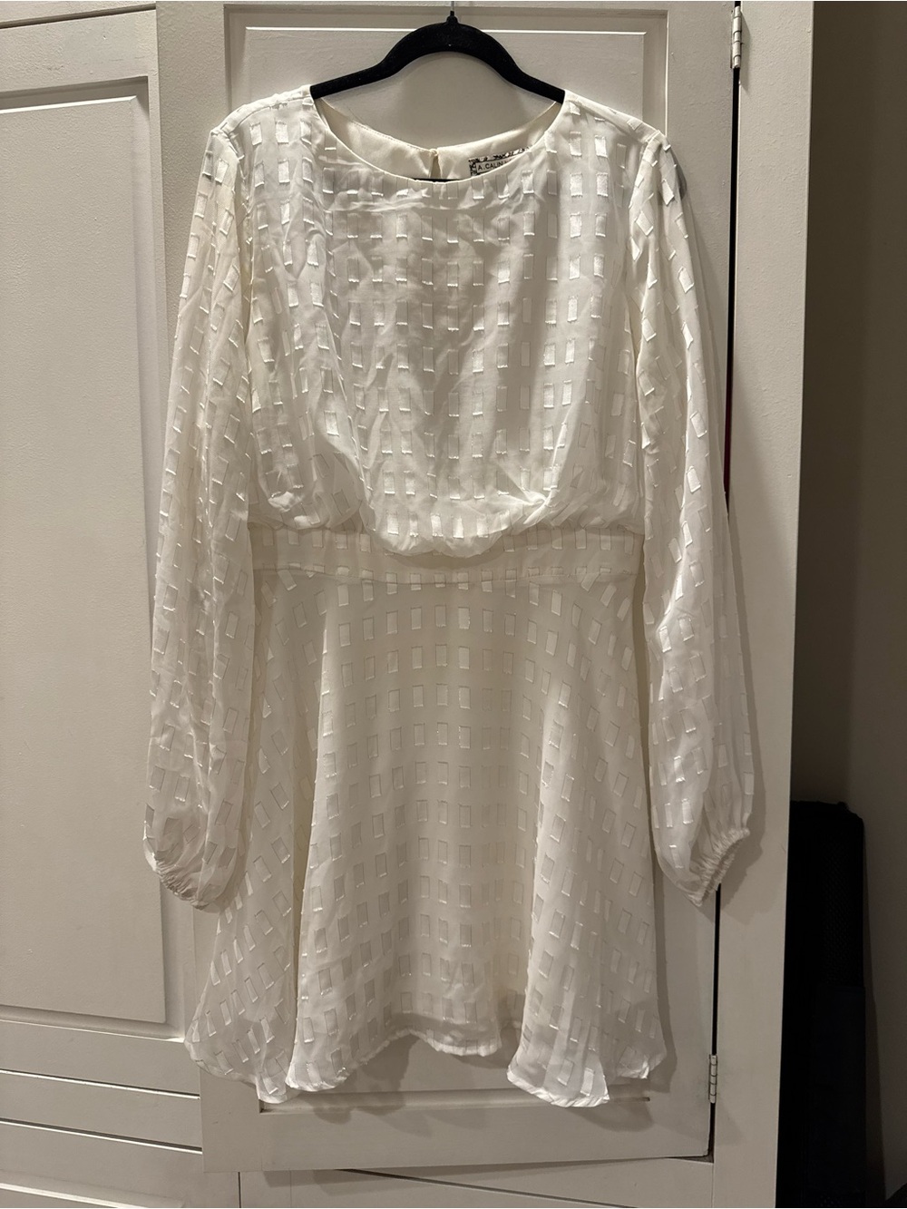 Women’s White Long-Sleeve Textured Mini Dress
